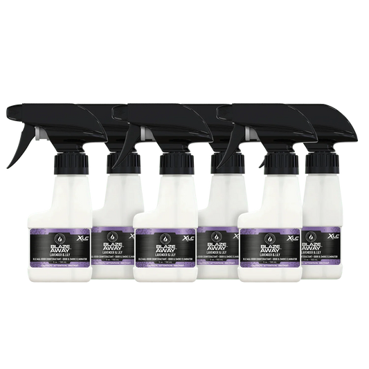 Blaze Away Lavender Lily six‑pack (5 oz) room sprays—smoke‑odor neutralizer set that refreshes interior air