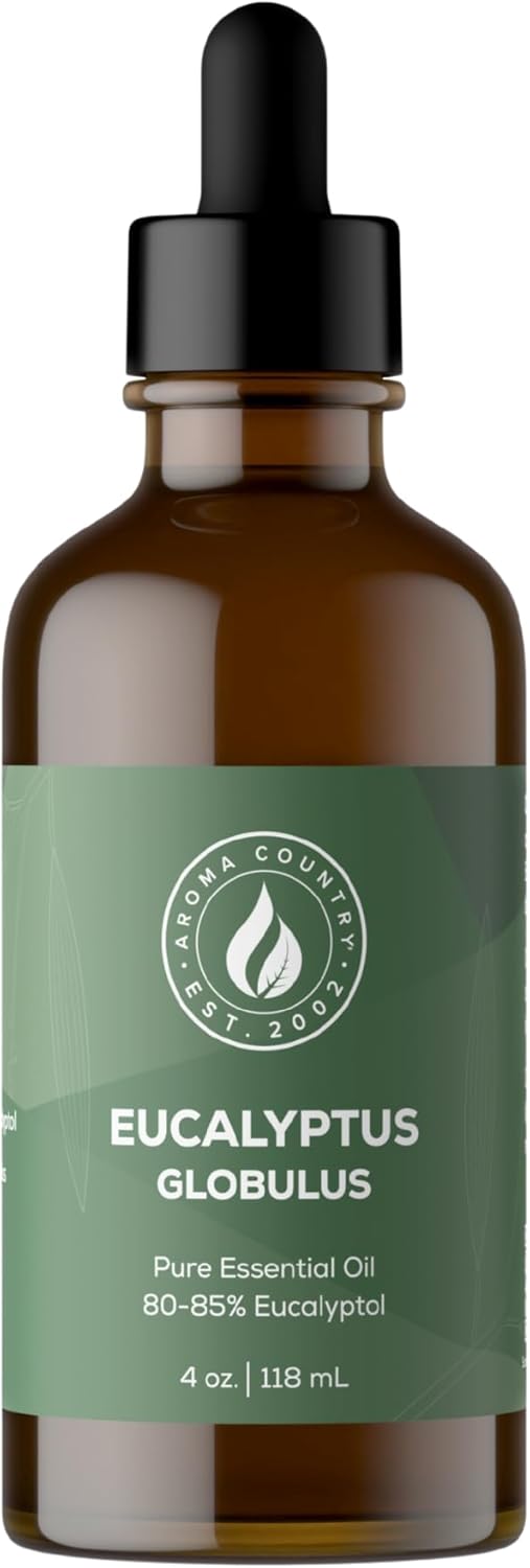Aroma Country Eucalyptus Globulus pure essential oil 4 oz, high-eucalyptol concentration ideal for refreshing home fragrance, air purification, and natural scenting