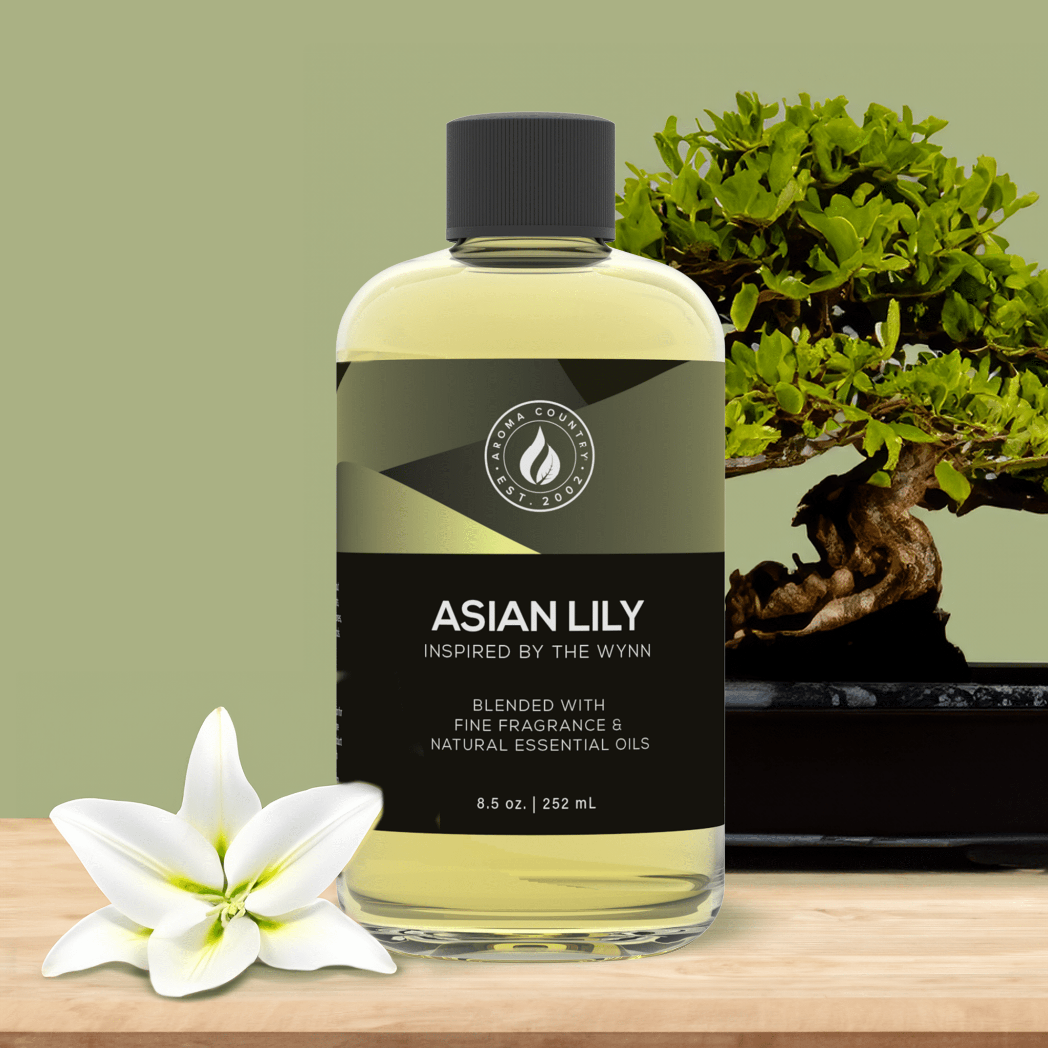 Aroma Country Asian Lily 8.5 oz diffuser oil inspired by The Wynn, floral fragrance blended with fine fragrance oils and natural essential oils for a serene, upscale home scenting experience