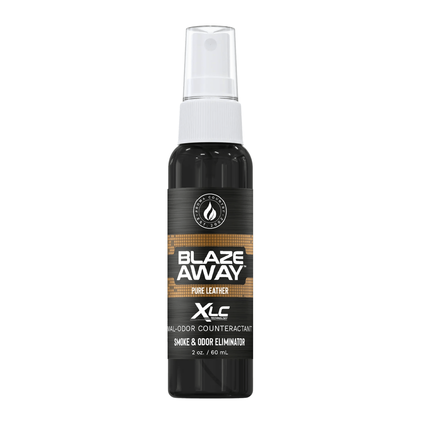 Blaze Away Legacy XLC Pure Leather 2 oz smoke odor neutralizer, pocket-size spray with a bold leather scent for eliminating smoke and strong indoor odors on the go