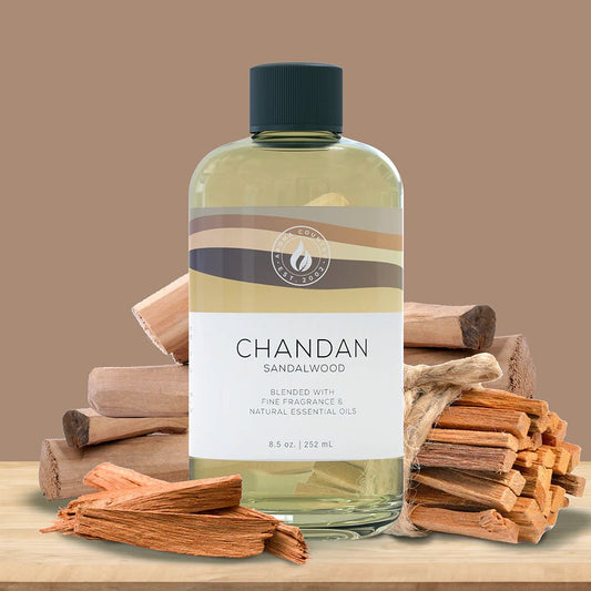 Aroma Country Chandan Sandalwood 8.5 oz diffuser oil, warm and earthy home fragrance crafted with fine fragrance oils and natural essential oils for luxury scent diffusers