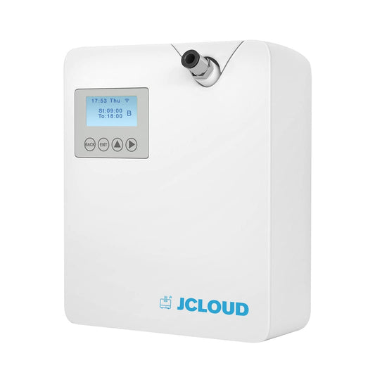 Jcloud Pro300 professional wall-mounted cold-air diffuser in white with digital timer and programmable scent output.