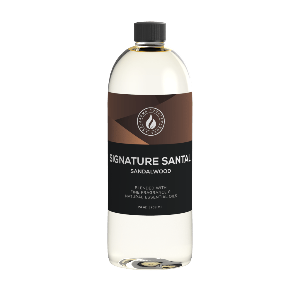 Signature Santal Sandalwood 24 oz diffuser oil by Aroma Country, a warm and grounding blend of fine fragrance and natural essential oils inspired by Le Labo Santal 33 for luxury home scenting