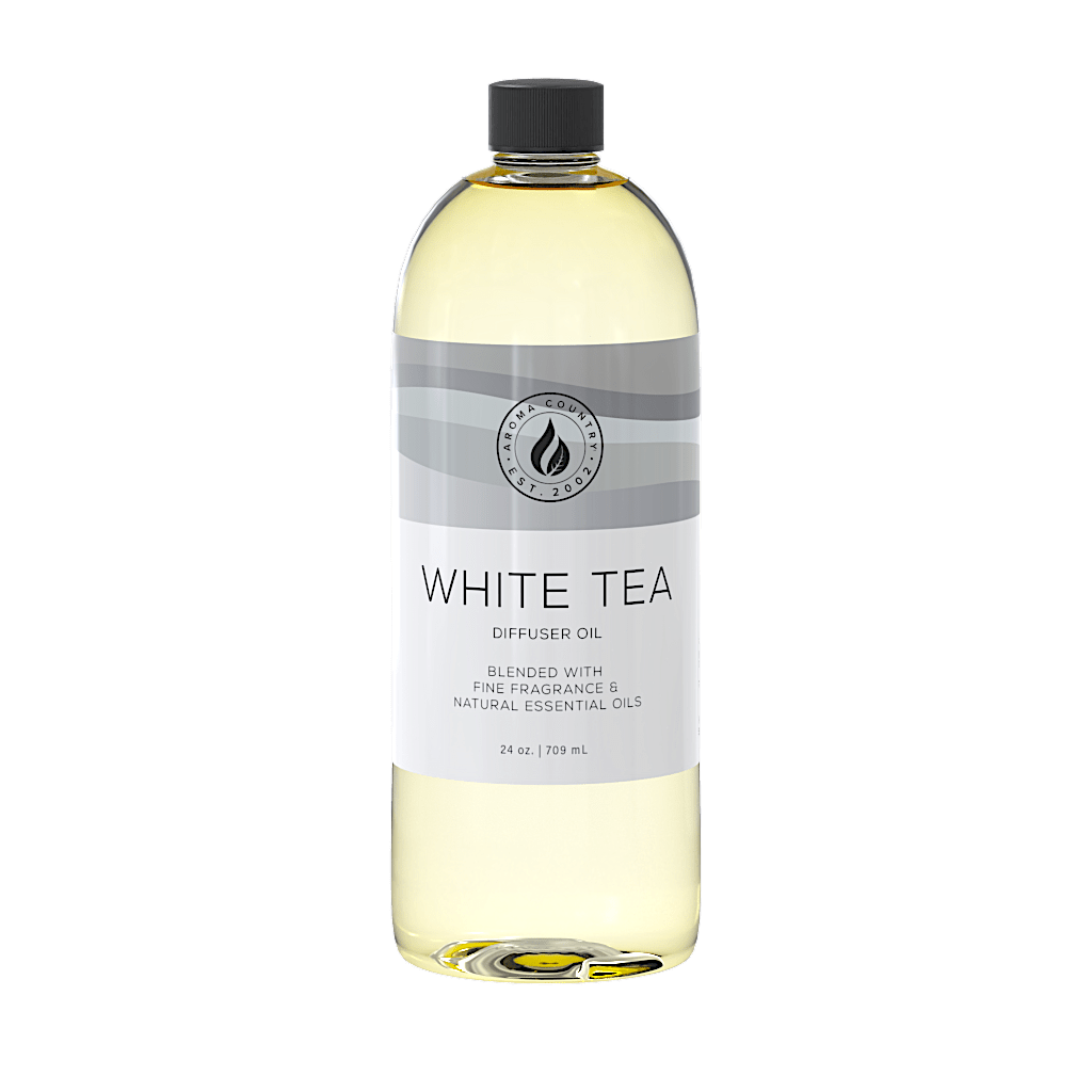 White Tea diffuser oil with fresh, calming notes of citrus and herbs, ideal for clean, modern home scenting.